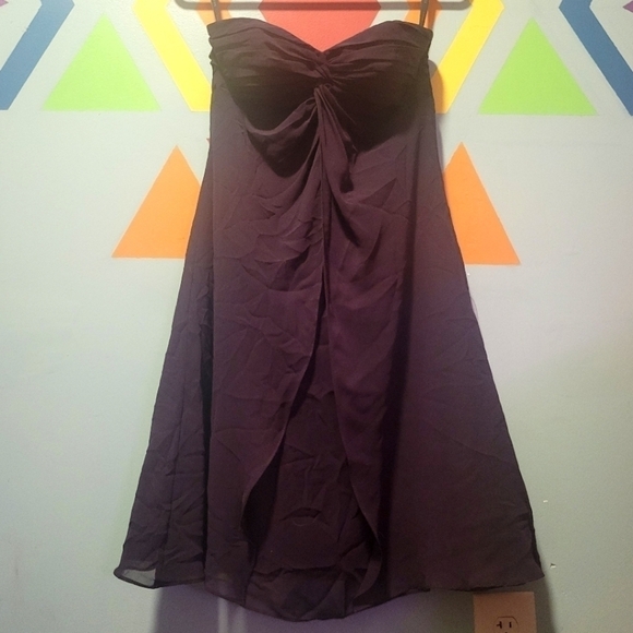 Bill Levkoff Women's Plum Chiffon Strapless Midlength Bridesmaid Gown Size 4 - Picture 1 of 16